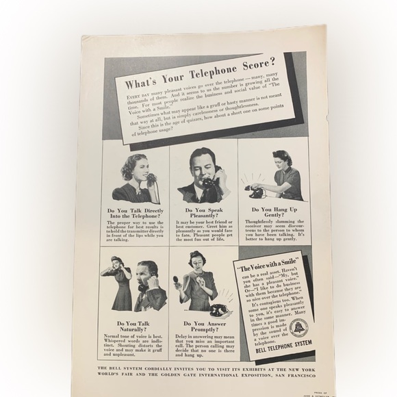 Vintage 1940 Bell Telephone System Telephone Score Ad Advertisement